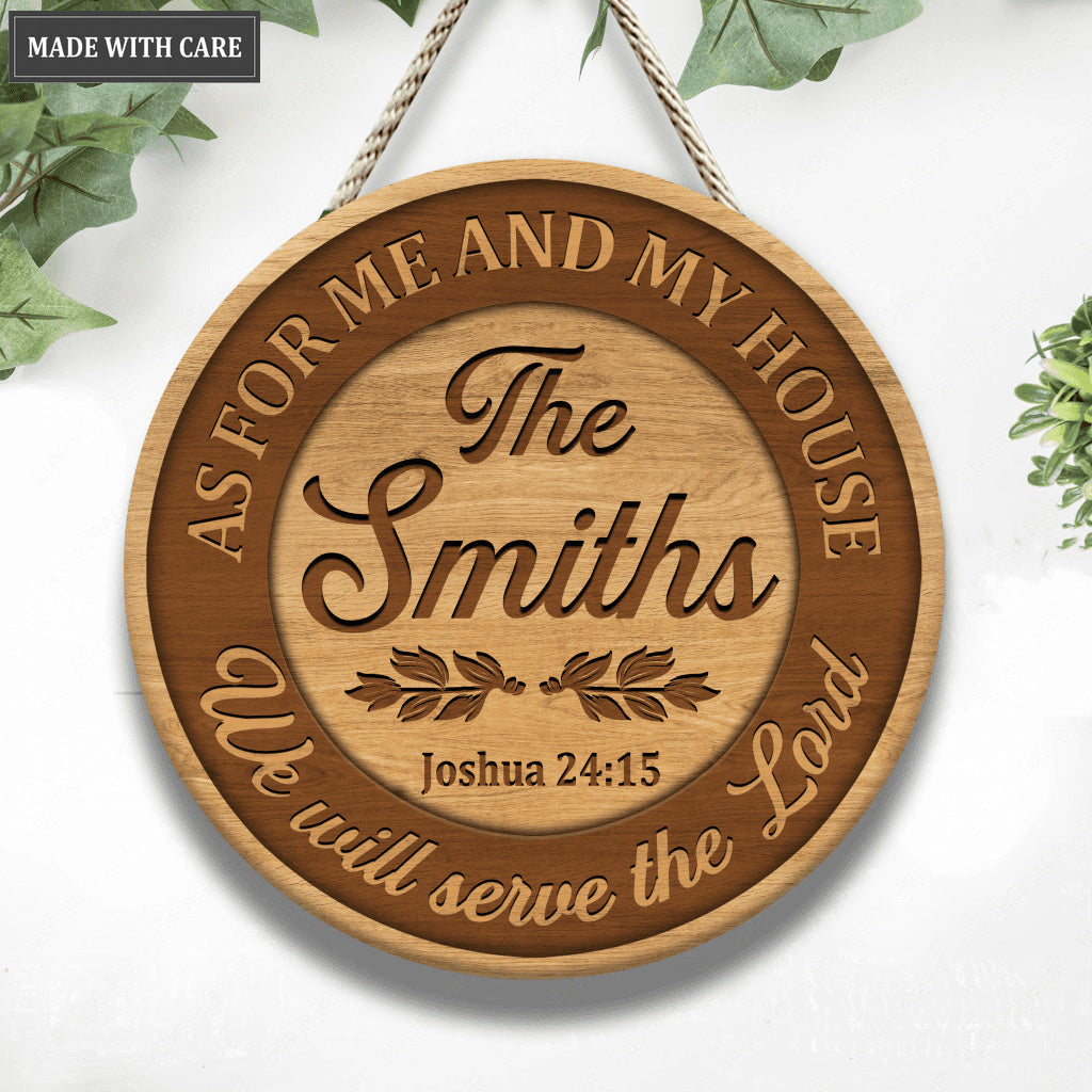 Personalized Family Serve The Lord Wood Circle Sign