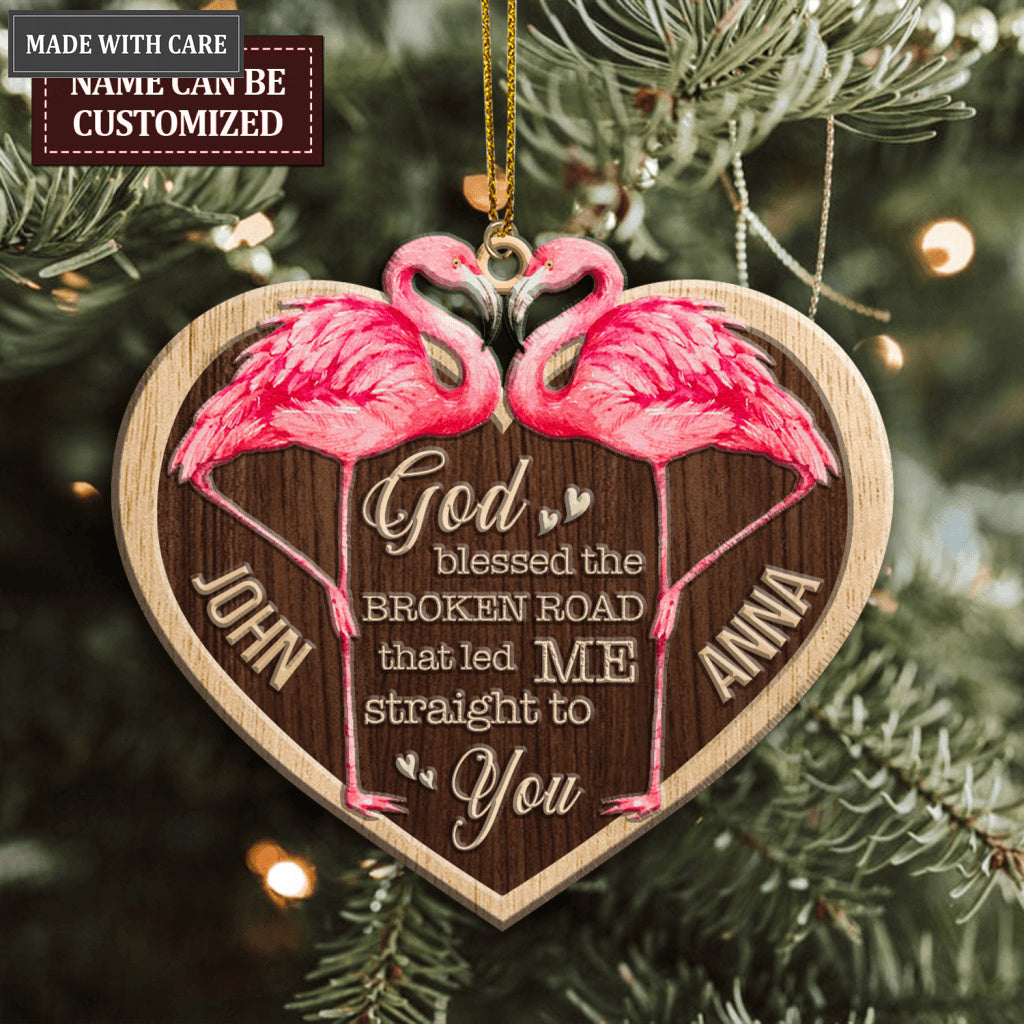 Luvingrace Pink Flamingo Couple God Blessed Personalized Ornaments