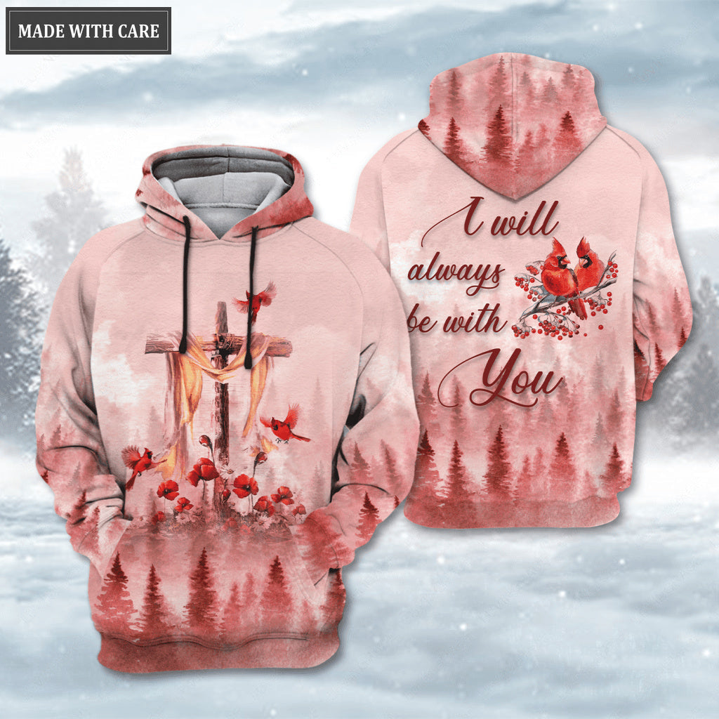 Christmas Forest Cardinal Flower Cross I Will Always Be With You Hoodie