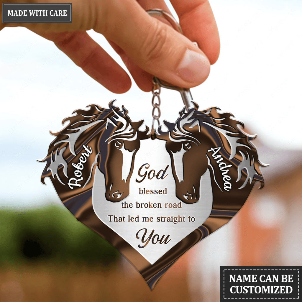Personalized Horse Couple Heart God Blessed Keychain