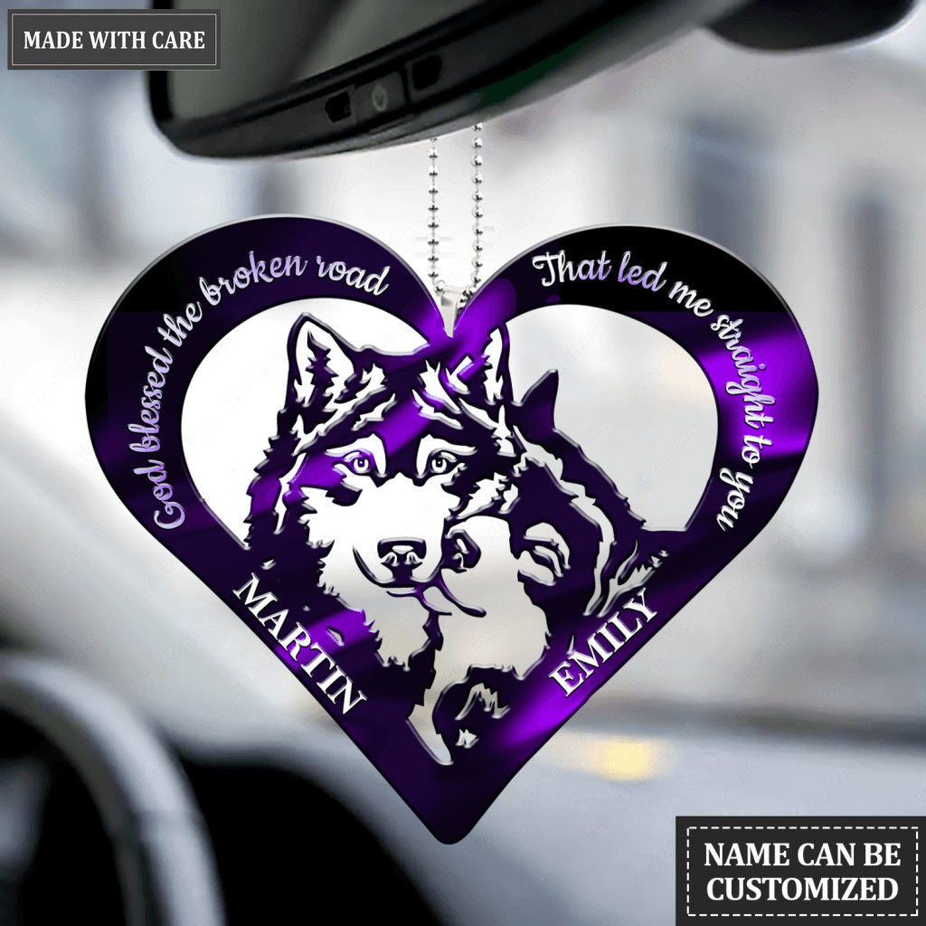 Purple Wolf Heart God Blessed Personalized Ornament