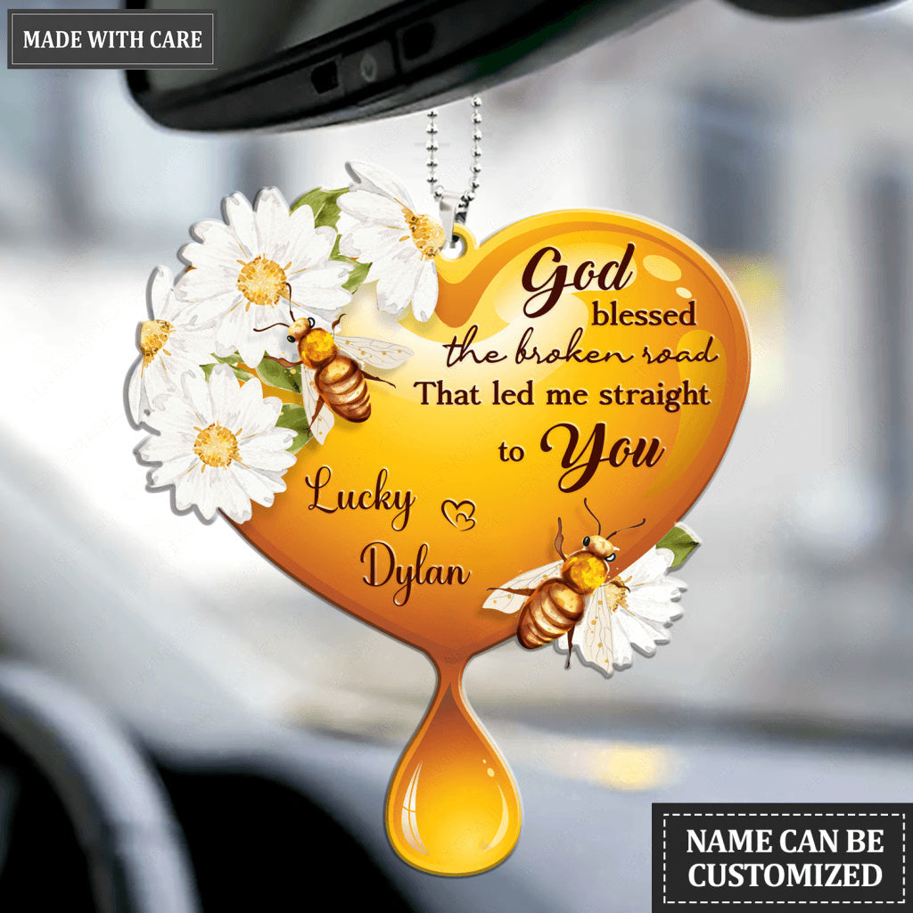 Honey Heart Bee Couple God Blessed Personalized Ornament