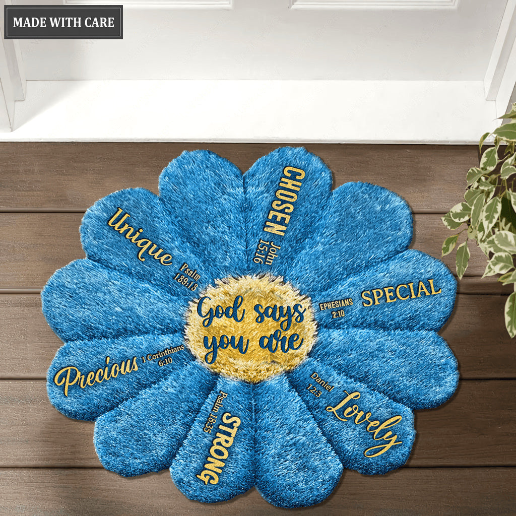 Blue Sunflower God Says You Are Fluffy Shaped Luxurious Doormat