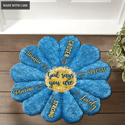 Blue Sunflower God Says You Are Fluffy Shaped Luxurious Doormat
