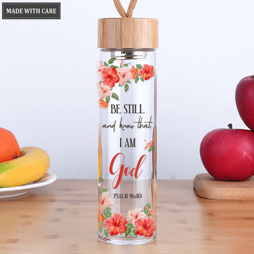 Be Still And Know Glass Water Bottle With Bamboo Lid