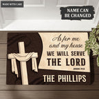 Cross We will Serve The Lord Personalized Doormat