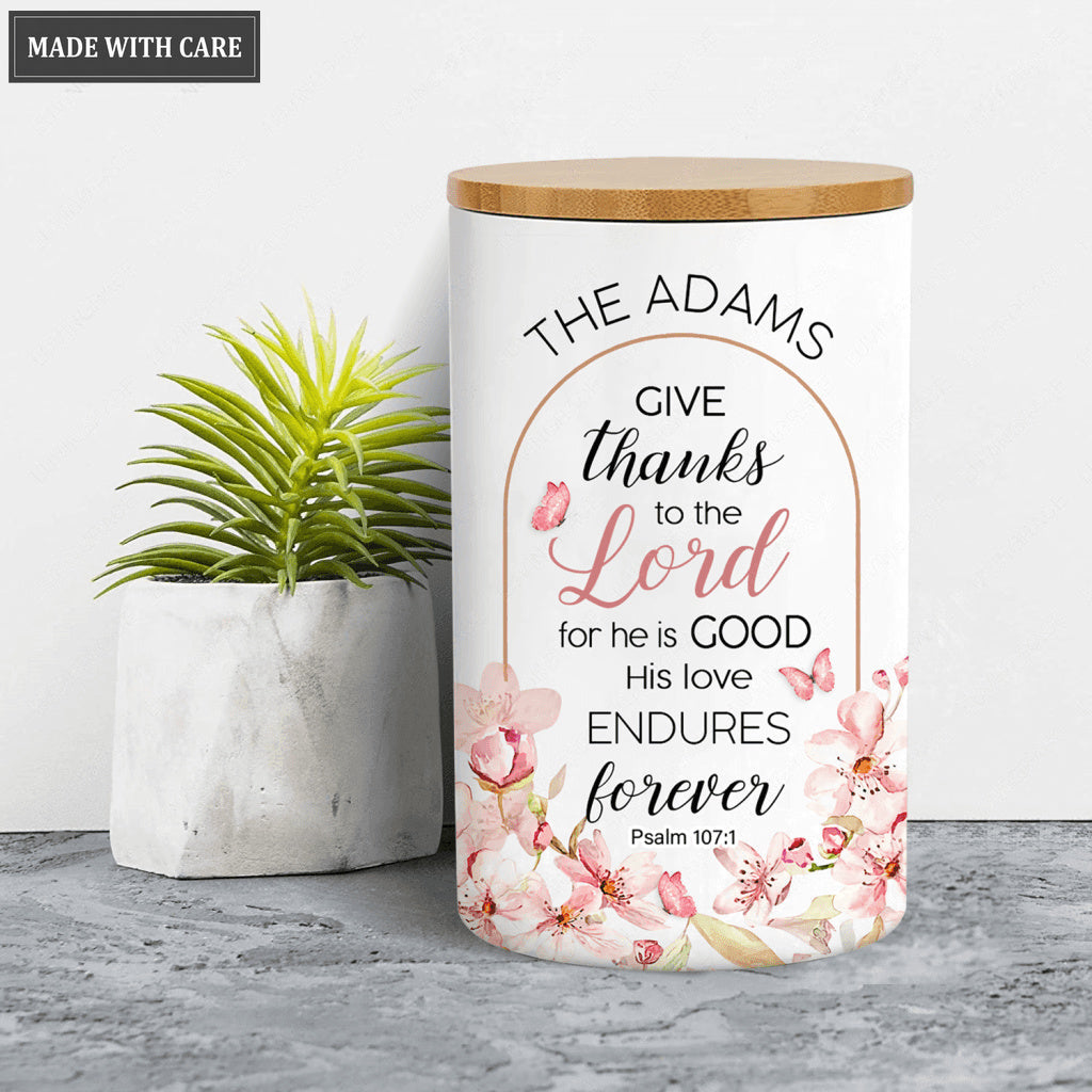 Personalized Give Thanks To The Lord Ceramic Gratitude Jar