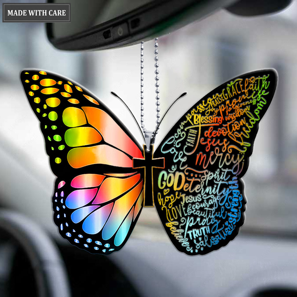 Bible Verse Christian Butterfly Rainbow Ornament