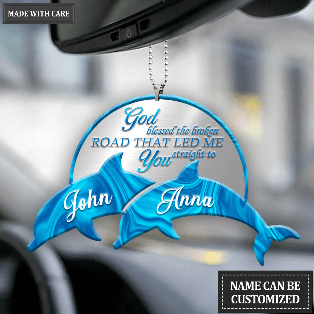 Personalized Dolphin On Sunset God Blessed Ornament
