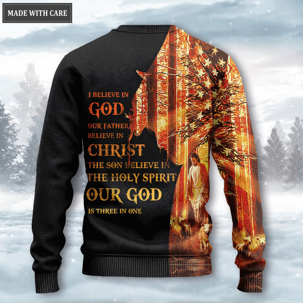 Jesus Cross I Believe In God Wool Sweatshirt