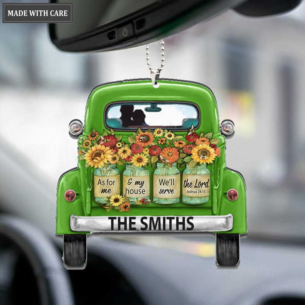Personalized Blue Truck And Flower Pots Ornament