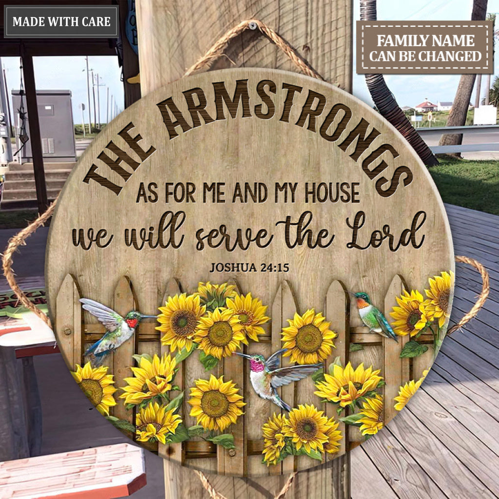 Personalized Hummingbird Sunflower Fence Wood Circle Sign