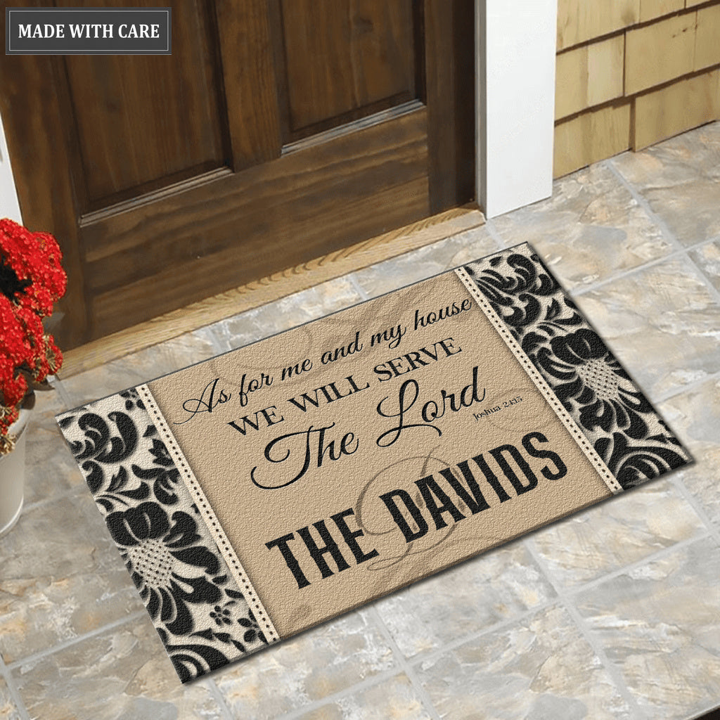 Floral Monogram Serve The Lord Personalized Doormat