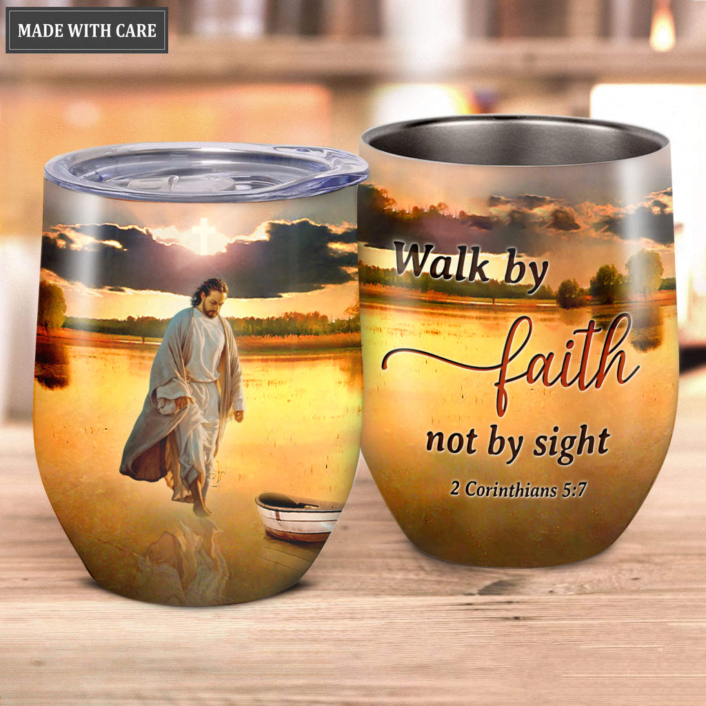 Sunset Jesus Walks Wine Tumbler