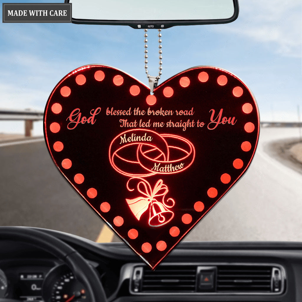 Neon Light Couple Rings God Blessed Personalized Ornament