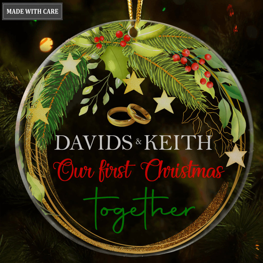 Christmas Floral Frame Our First Christmas Together Couple Personalized Transparent Ornament