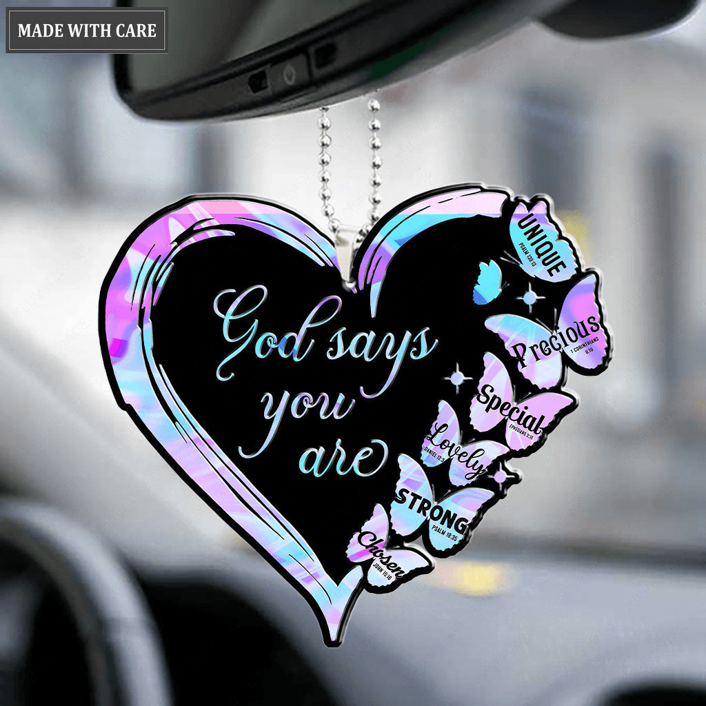 Hologram Heart And Butterflies God Says You Are Ornament