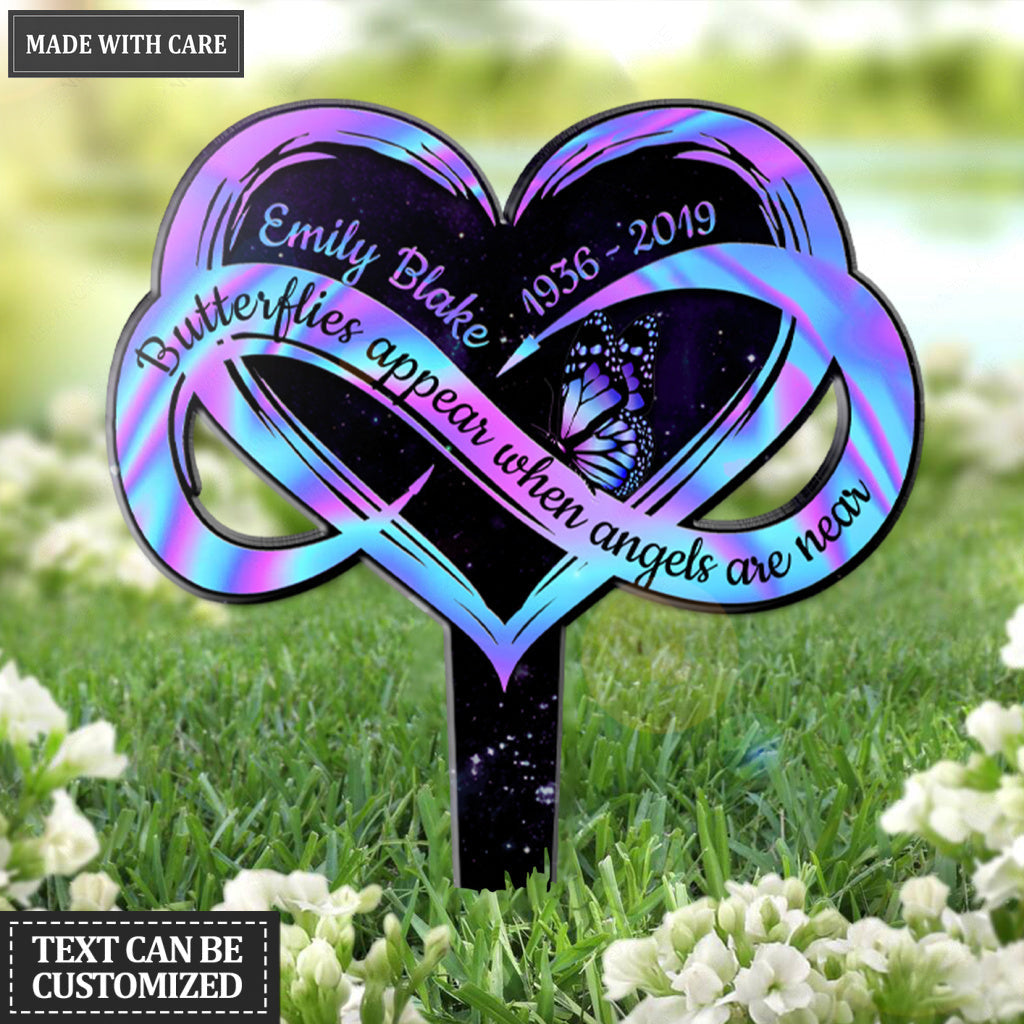 Personalized Infinity Hologram Heart Memorial Plaque Stake