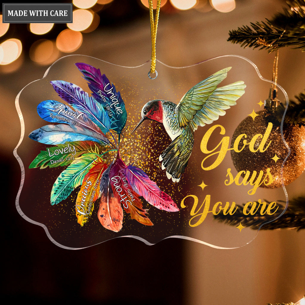 Hummingbird Colorful Feather God Says You Are Transparent Ornament