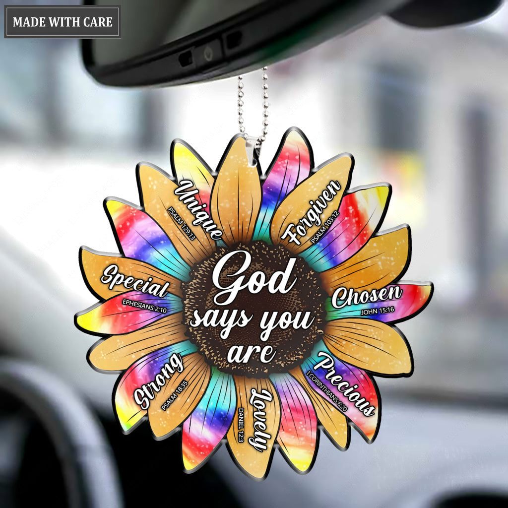 Tie Dye Watercolor Sunflower God Says You Are Ornament