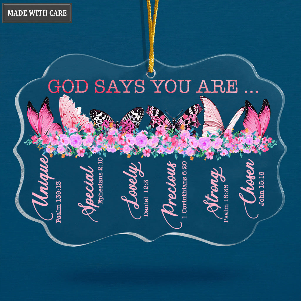 Pink Flowers And Butterflies God Says You Are Transparent Ornament