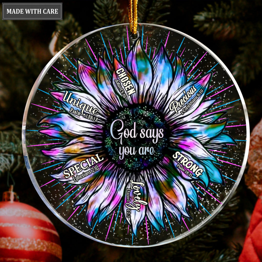 Purple Blue Sunflower God Says You Are Transparent Ornament