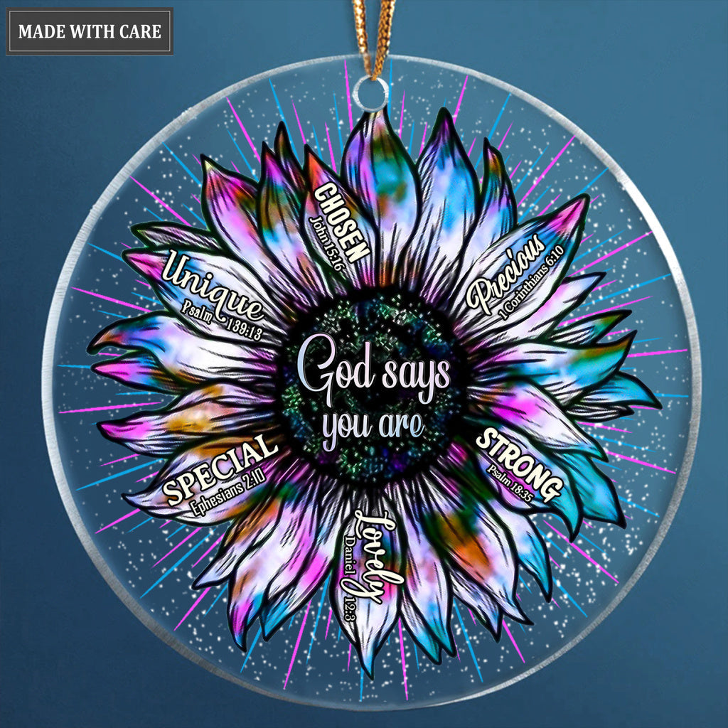 Purple Blue Sunflower God Says You Are Transparent Ornament