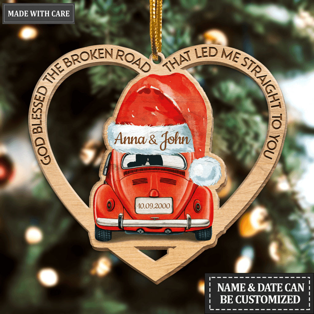 Santa Hat Truck God Blessed Personalized Wooden Ornament