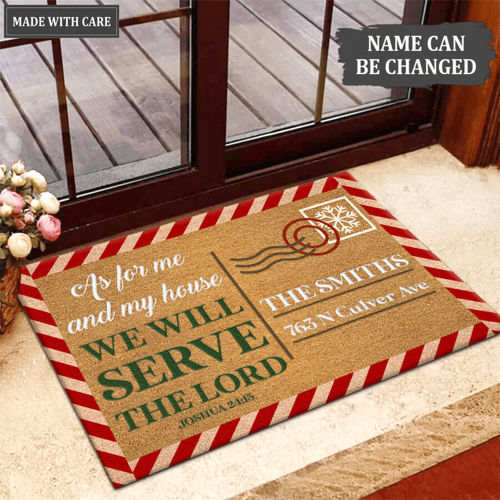 Christmas Postcard As For Me And My House Personalized Doormat