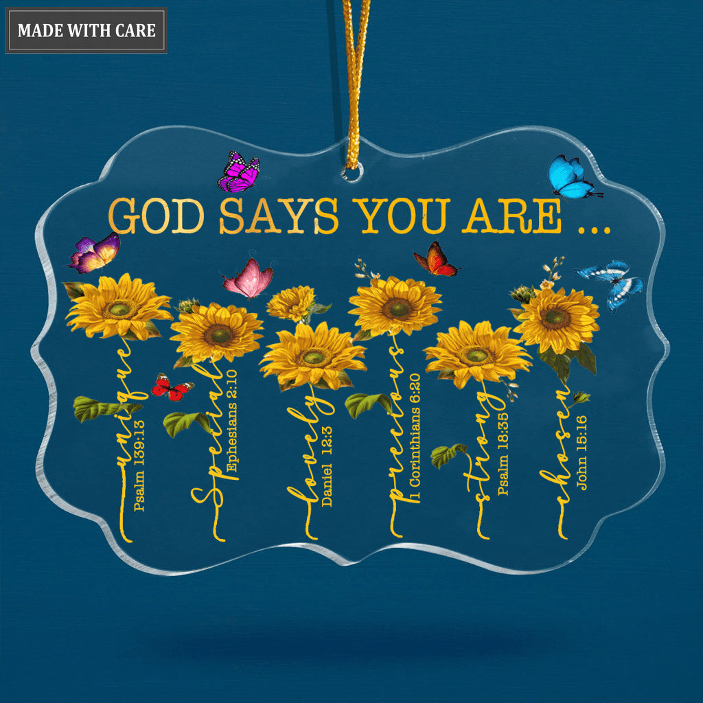 Sunflowers Colorful Butterfly God Says You Are Transparent Ornament
