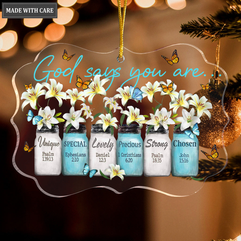 White Flower Mason Jar God Says You Are Transparent Ornament