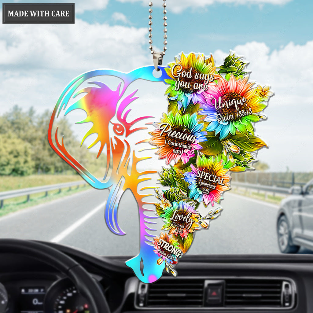 Elephant Rainbow Sunflower God Says You Are Ornament