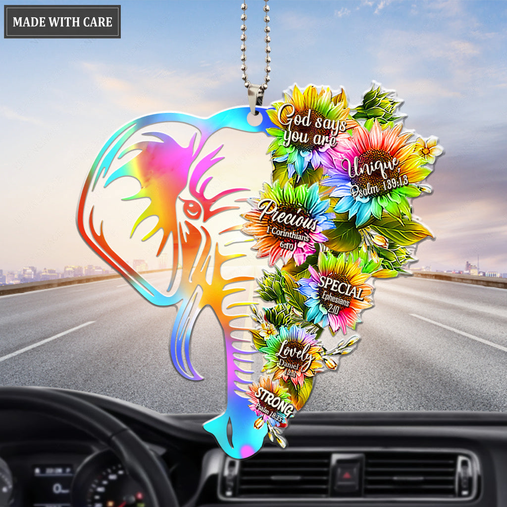Elephant Rainbow Sunflower God Says You Are Ornament