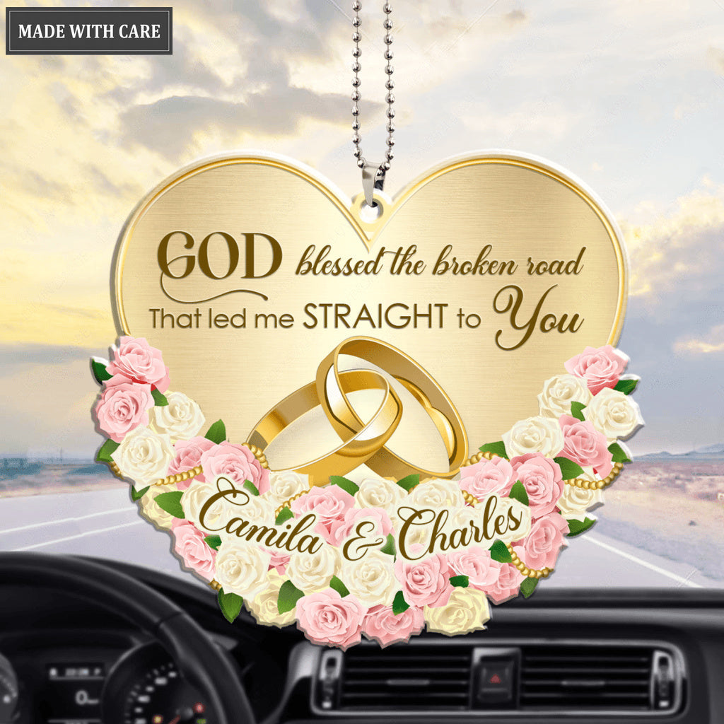 Floral Couple Rings God Blessed Personalized Ornament