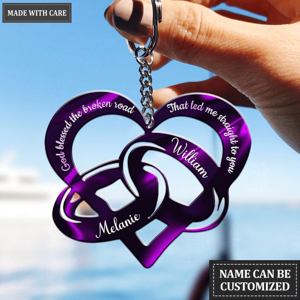 Personalized Purple Couple Rings God Blessed Keychain