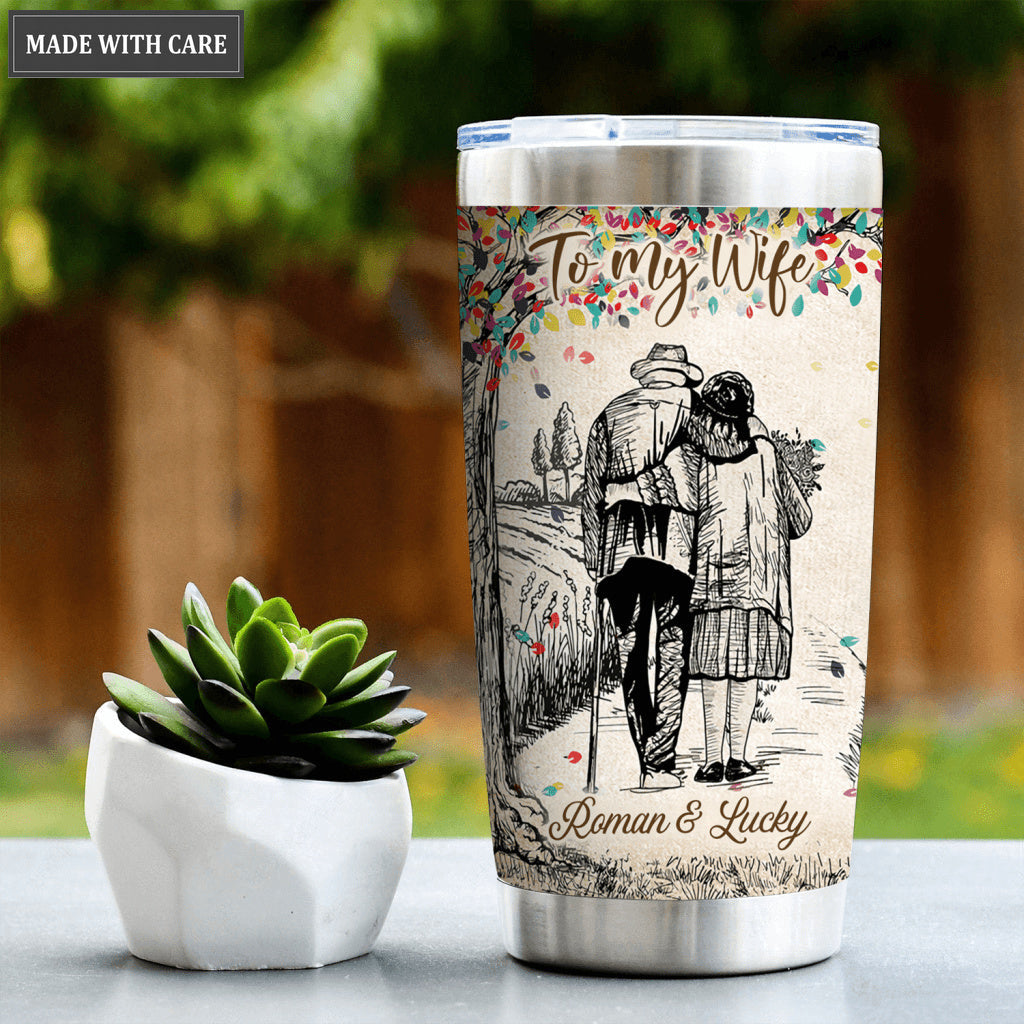 Old Couple God Blessed The Broken Road Personalized Tumbler