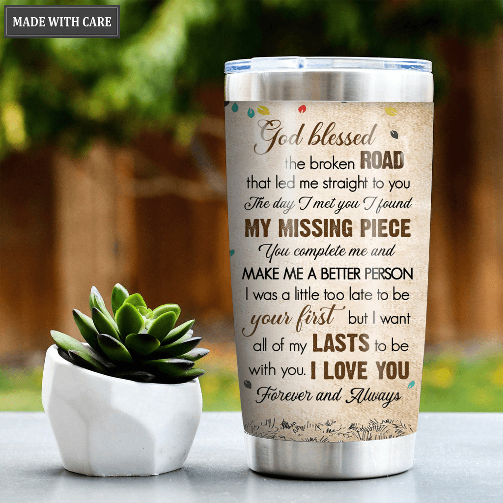 Old Couple God Blessed The Broken Road Personalized Tumbler