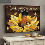 Black Women Sunflower God Says You Are Wall Art