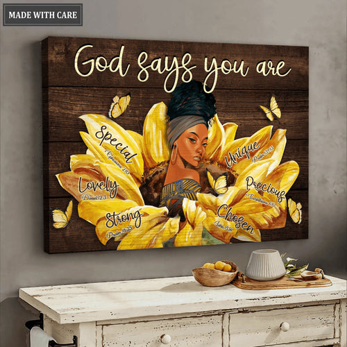Black Women Sunflower God Says You Are Wall Art