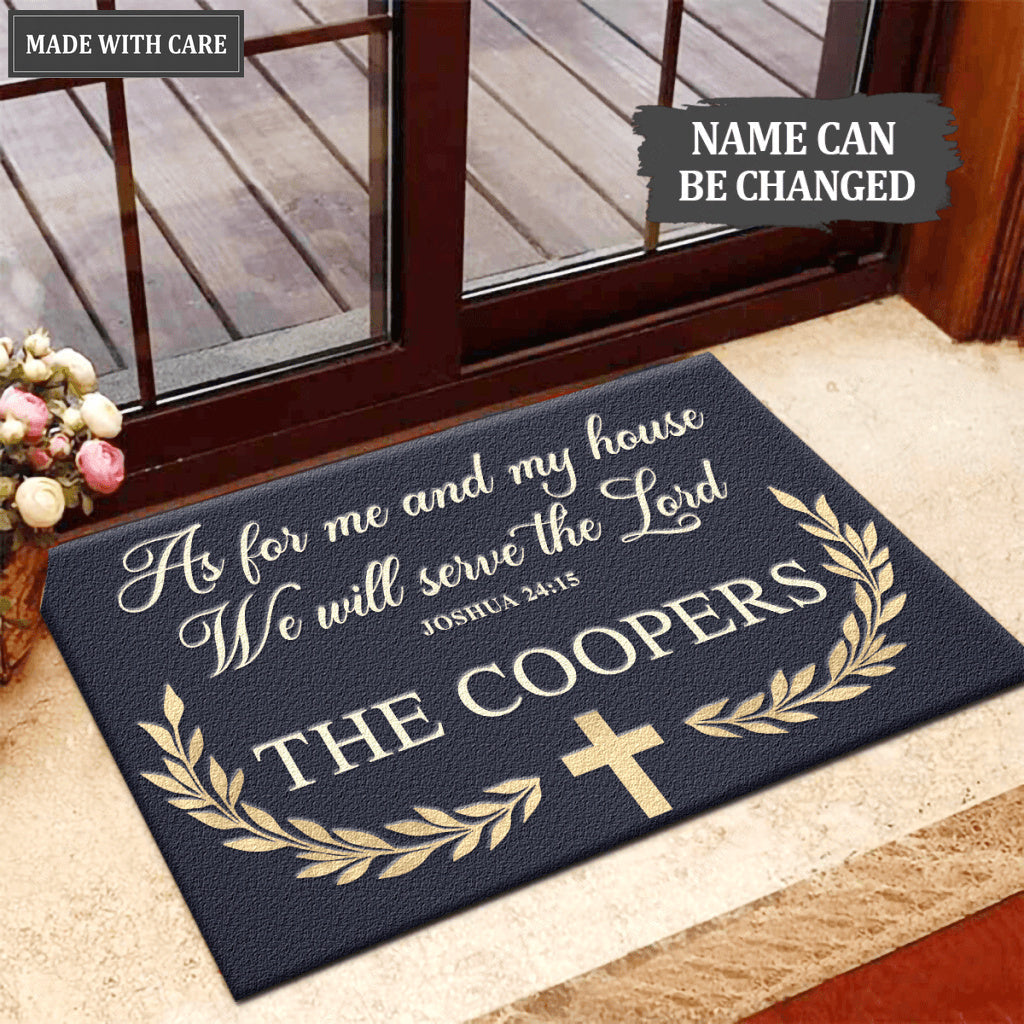 Cross Wreath Serve The Lord Personalized Doormat