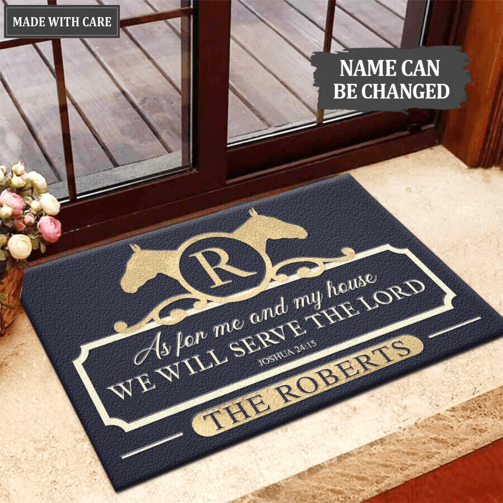 Horse Head Monogram Serve The Lord Personalized Doormat