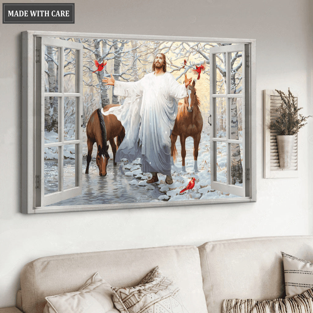 Horse In Forest With Jesus And Cardinal Wall Art
