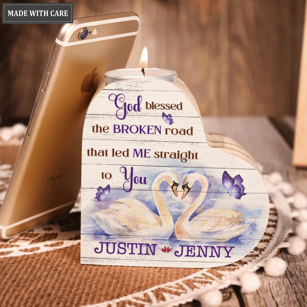 Butterfly Swan Couple God Blessed Personalized Candle Holder