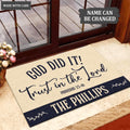 Personalized God Did It Trust In The Lord Navy And Tan Doormat
