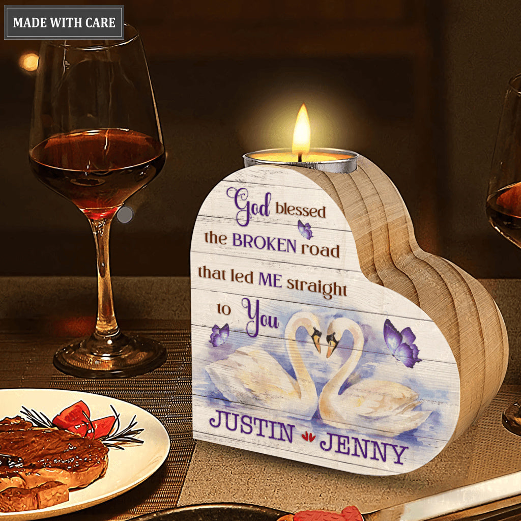 Butterfly Swan Couple God Blessed Personalized Candle Holder