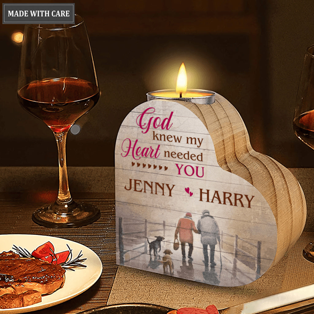 Old Couple And Dog God Blessed Personalized Candle Holder