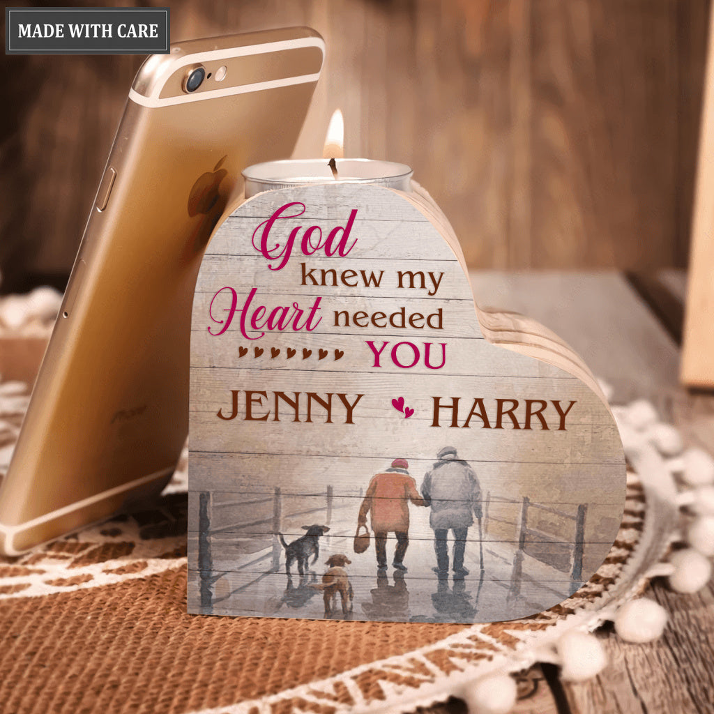 Old Couple And Dog God Blessed Personalized Candle Holder