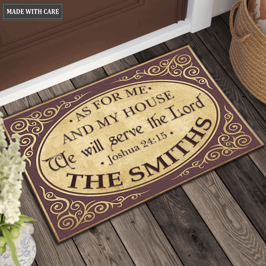Purple Vintage Frame As For Me And My House Personalized Doormat