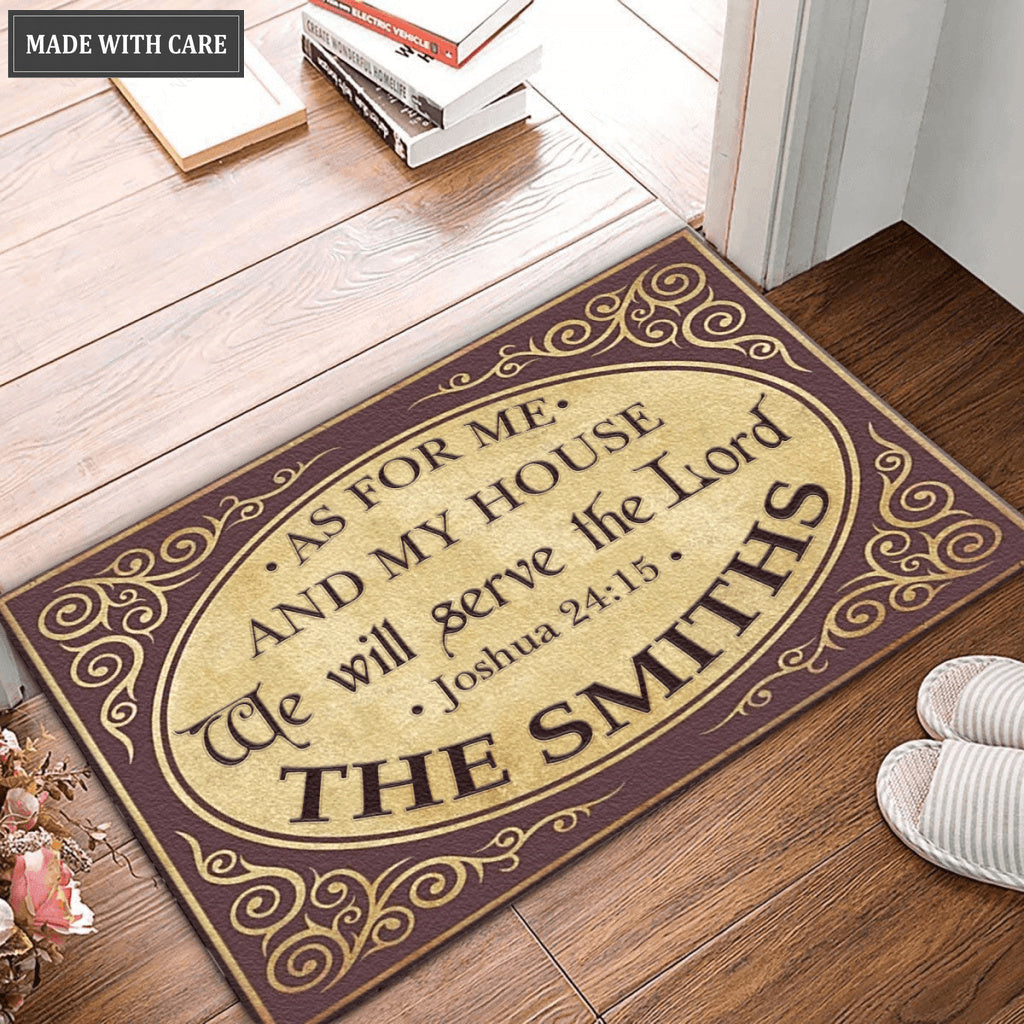 Purple Vintage Frame As For Me And My House Personalized Doormat