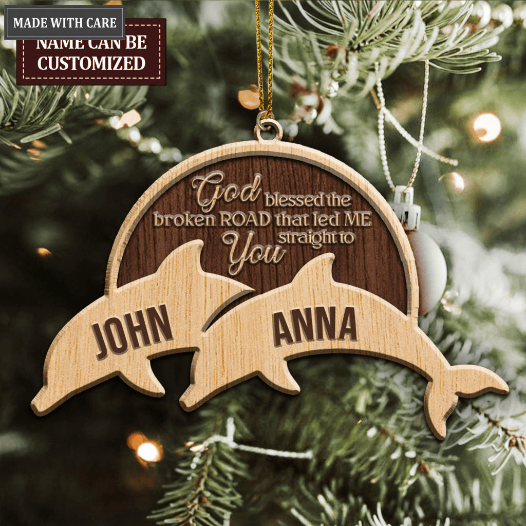 Dolphin Couple God Blessed Personalized Wood Engraved Ornaments